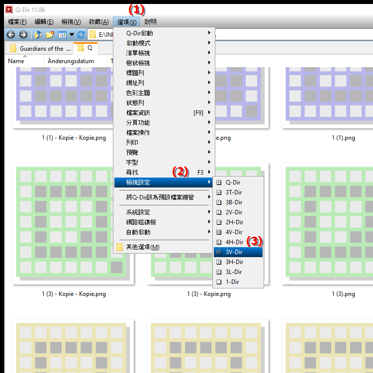 四檔案資源管理器 Q Dir 中的 3V Dir 視圖提供什麼